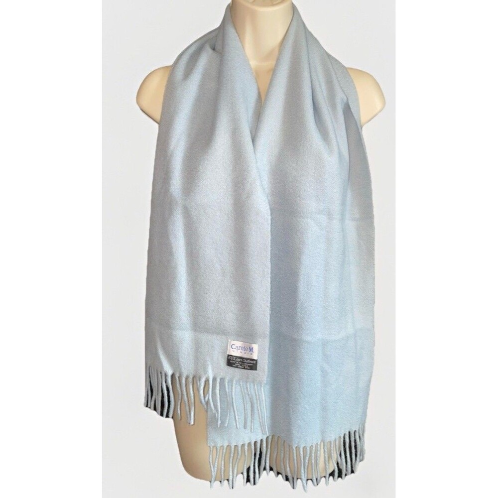 Carole M Studio Light Blue Cashmere Fringe Scarf